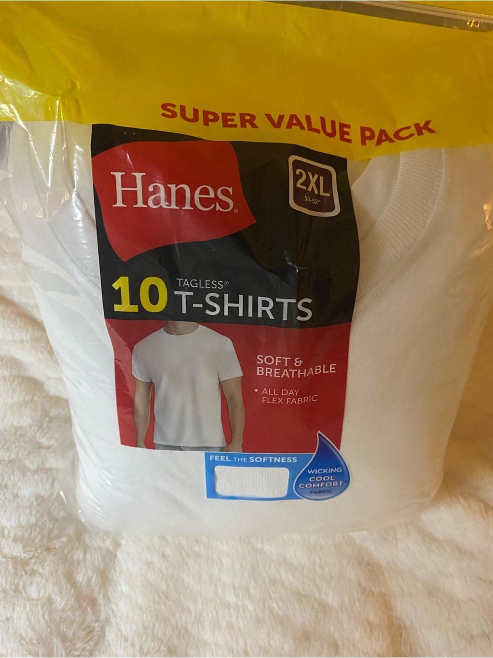Hanes Men’s 2XL White Tagless Crew Neck T-Shirts 10 Pack New